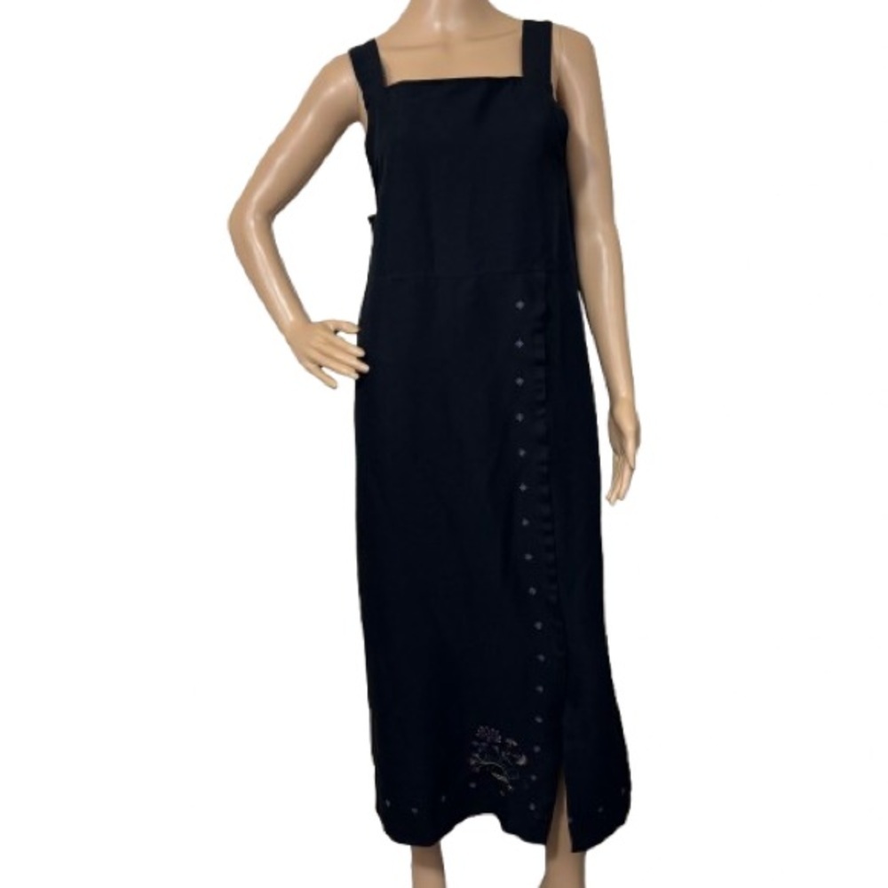 Christopher & Banks Black Dress with Embroidered Floral Design Size L